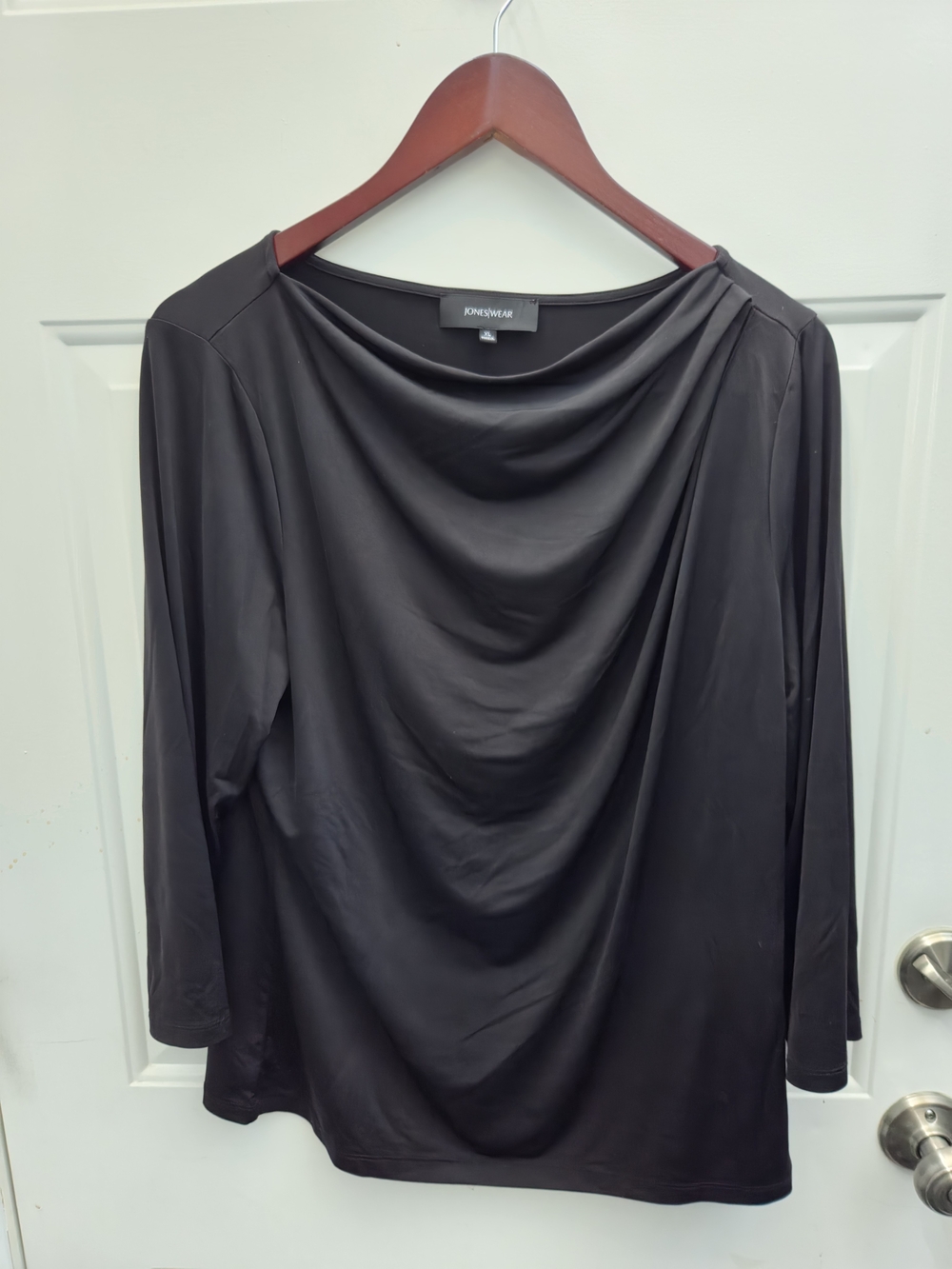Jones Wear Black Draped Cowl-Neck Long Sleeve Tee